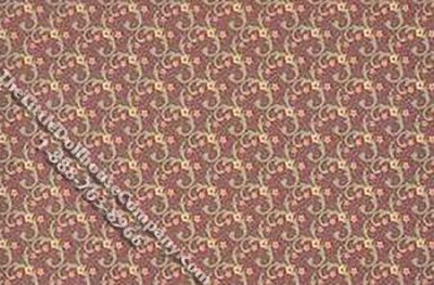 (image for) Dollhouse Scale Model Wallpaper Yellow Flowers on Maroon