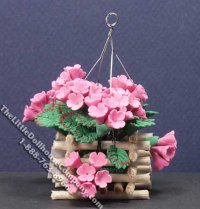 (image for) Miniature Box of Dark Pink Flowers for Dollhouses