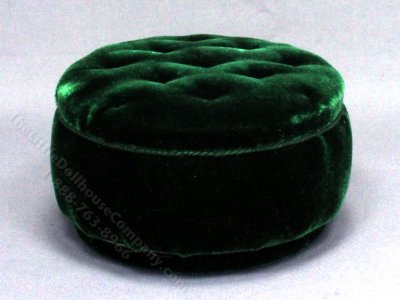 (image for) Miniature Tufted Green Velvet Ottoman for Dollhouses