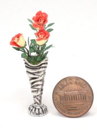 (image for) Miniature Red and Yellow Roses in a Silver Vase