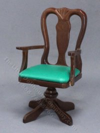 (image for) Miniature Green Leather Swivel Office Chair for Dollhouses