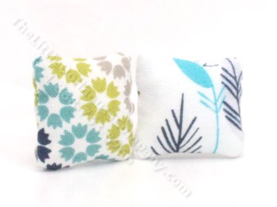 (image for) Miniature Pair of Navy, Teal and Green Patterned Pillows