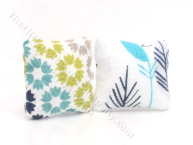 (image for) Miniature Pair of Navy, Teal and Green Patterned Pillows