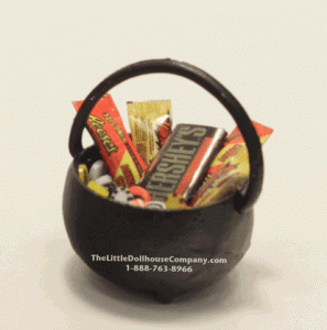 (image for) Miniature Filled Halloween Treat Cauldron for Dollhouses