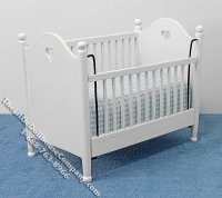 (image for) Miniature White Crib with Blue Linen for Dollhouses