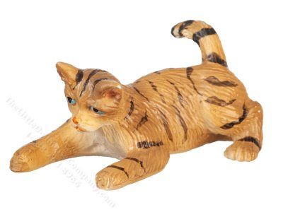 (image for) Miniature Playing Tabby Cat for Dollhouses