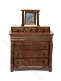 (image for) Miniature Walnut Dresser with Cheval Mirror