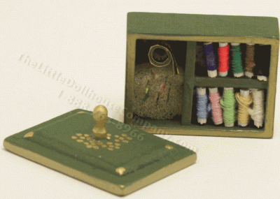 (image for) Miniature Sewing Box with Thread, Needles, and Measuring Tape
