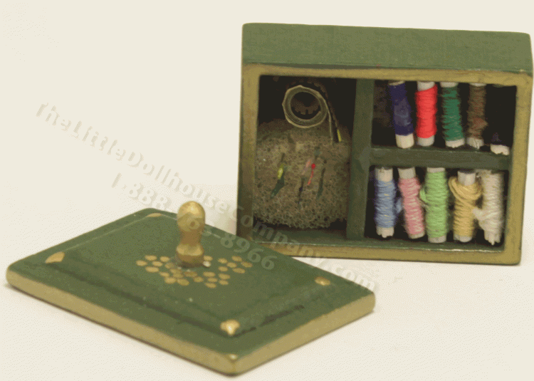 (image for) Miniature Sewing Box with Thread, Needles, and Measuring Tape
