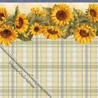 (image for) Sunflowers & Plaid Pattern Miniature Wallpaper for Dollhouses