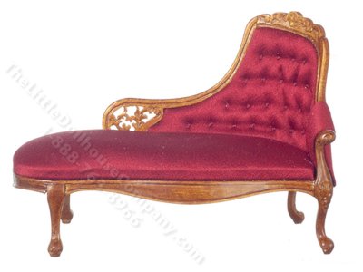 (image for) Miniature Louis XV Chaise for Dollhouses - Red/Walnut