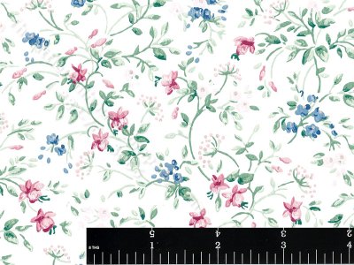 (image for) Bright Pink & Blue Floral Vine Miniature Wallpaper for Dollhouse