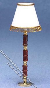 (image for) Dollhouse Scale Model Brown and Brass Fringed Shade Floorlamp