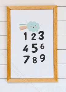 (image for) Miniature 'Numbers With Cloud' Rectangular Framed Print on Wood