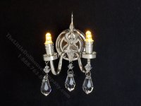 (image for) Miniature Two Arm Battery Operated Brass Crystal Sconce with Magic Wand - Silver