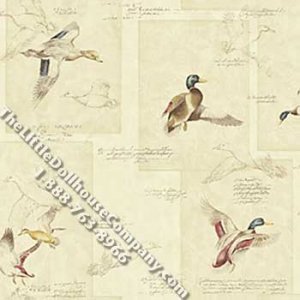 (image for) Ducks on White Pattern Miniature Wallpaper for Dollhouses