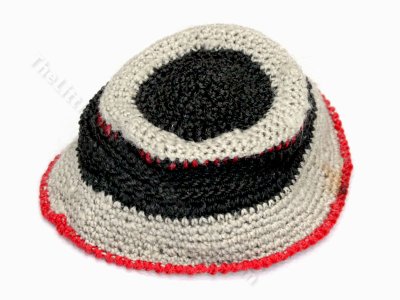 (image for) Miniature Handmade Grey, Navy and Red Bucket Hat