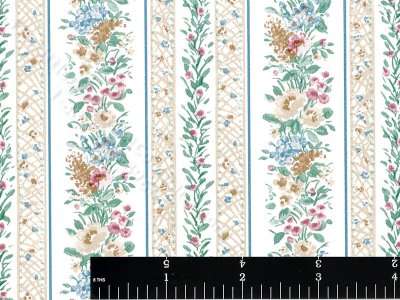 (image for) Multicoloured Floral Stripe Miniature Wallpaper for Dollhouses