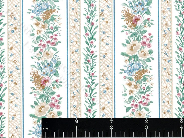 (image for) Multicoloured Floral Stripe Miniature Wallpaper for Dollhouses
