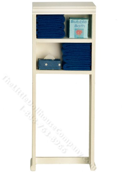 (image for) Miniature Over Toilet Bathroom Shelf with Dark Blue Towels