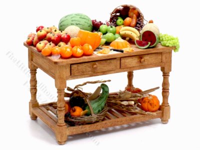 (image for) Miniature Autumn Feast Prep Table for Dollhouses