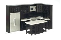 (image for) Dollhouse Miniature Black Kitchen Set with Marble Top