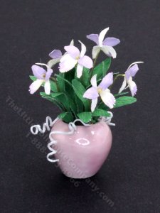 (image for) Dollhouse Miniature Purple Orchids in Pink Vase