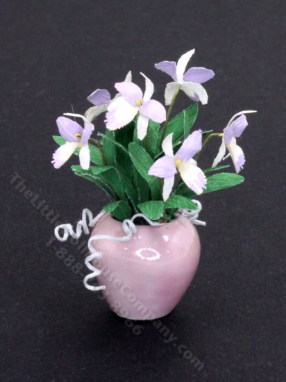 (image for) Dollhouse Miniature Purple Orchids in Pink Vase
