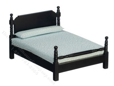 (image for) Miniature Black Double Bed for Dollhouses