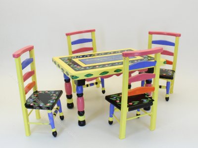 (image for) Colourful Tulips Shabby Colour Block Table & Chairs