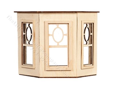 (image for) Miniature Prairie Oval Bay Window, Flat Top, for Dollhouses