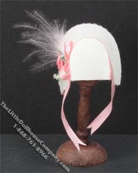 (image for) Miniature White Bonnet w/Pink Ribbon Strap for Dollhouses