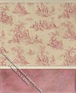 (image for) Miniature 3 pc. Pink Toile Wallpaper with Pink Wainscotting Set