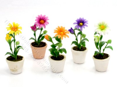(image for) Miniature Pot of Gerbera Daisies for Dollhouses (1/pkg)