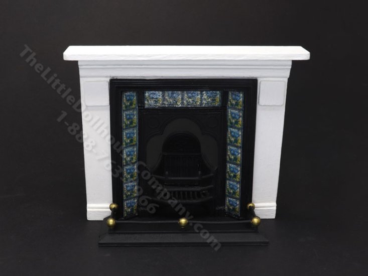 (image for) Miniature Coalbrookdale Tiled Fireplace and Fender Set for Dollhouses - Blue & Yellow