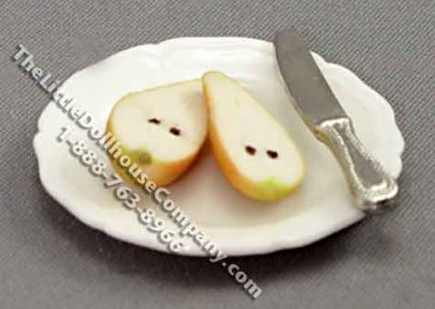 (image for) Miniature Sliced Pear on Plate with Knife by Charlotte Willmott