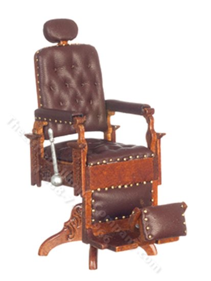 (image for) Dollhouse Walnut and Red Leather Old Fashioned Barber's Chair