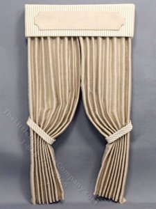 (image for) Miniature Beige Satin Drapes and Striped Valance for Dollhouses