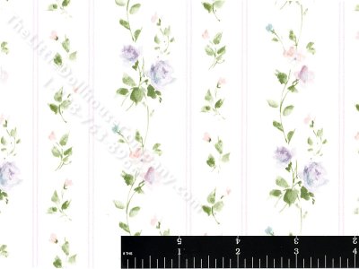 (image for) Pink/Puple Floral Stripe Miniature Wallpaper for Dollhouses