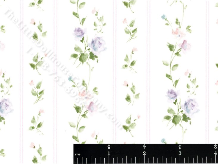 (image for) Pink/Puple Floral Stripe Miniature Wallpaper for Dollhouses