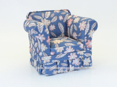 (image for) Miniature Upholstered Modern Armchair in a Blue Floral Pattern