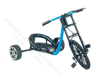 (image for) Miniature Blue and Black Wire Tricycle for Dollhouses