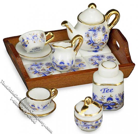 (image for) Miniature Afternoon Tea Time Tray Set for Dollhouses