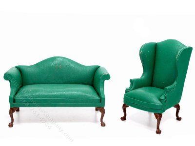 (image for) Miniature Two Piece Green Sofa & Chair Set for Dollhouses