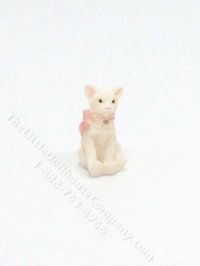 (image for) Dollhouse Scale Model Sitting White Cat with Bow