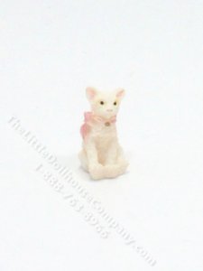 (image for) Dollhouse Scale Model Sitting White Cat with Bow