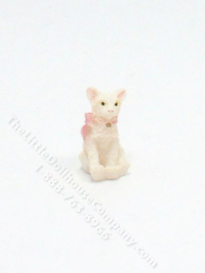 (image for) Dollhouse Scale Model Sitting White Cat with Bow
