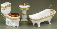 (image for) Miniature French Rose Bath with Low Toilet for Dollhouses