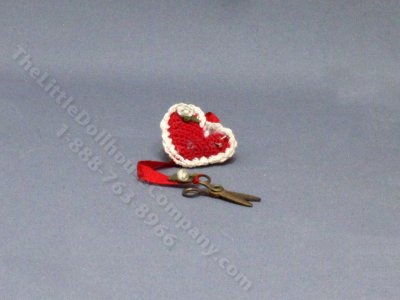 (image for) Vintage Handmade Heart Pincushion for Dollhouses