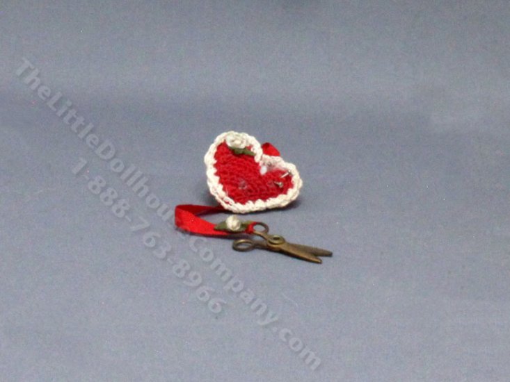 (image for) Vintage Handmade Heart Pincushion for Dollhouses